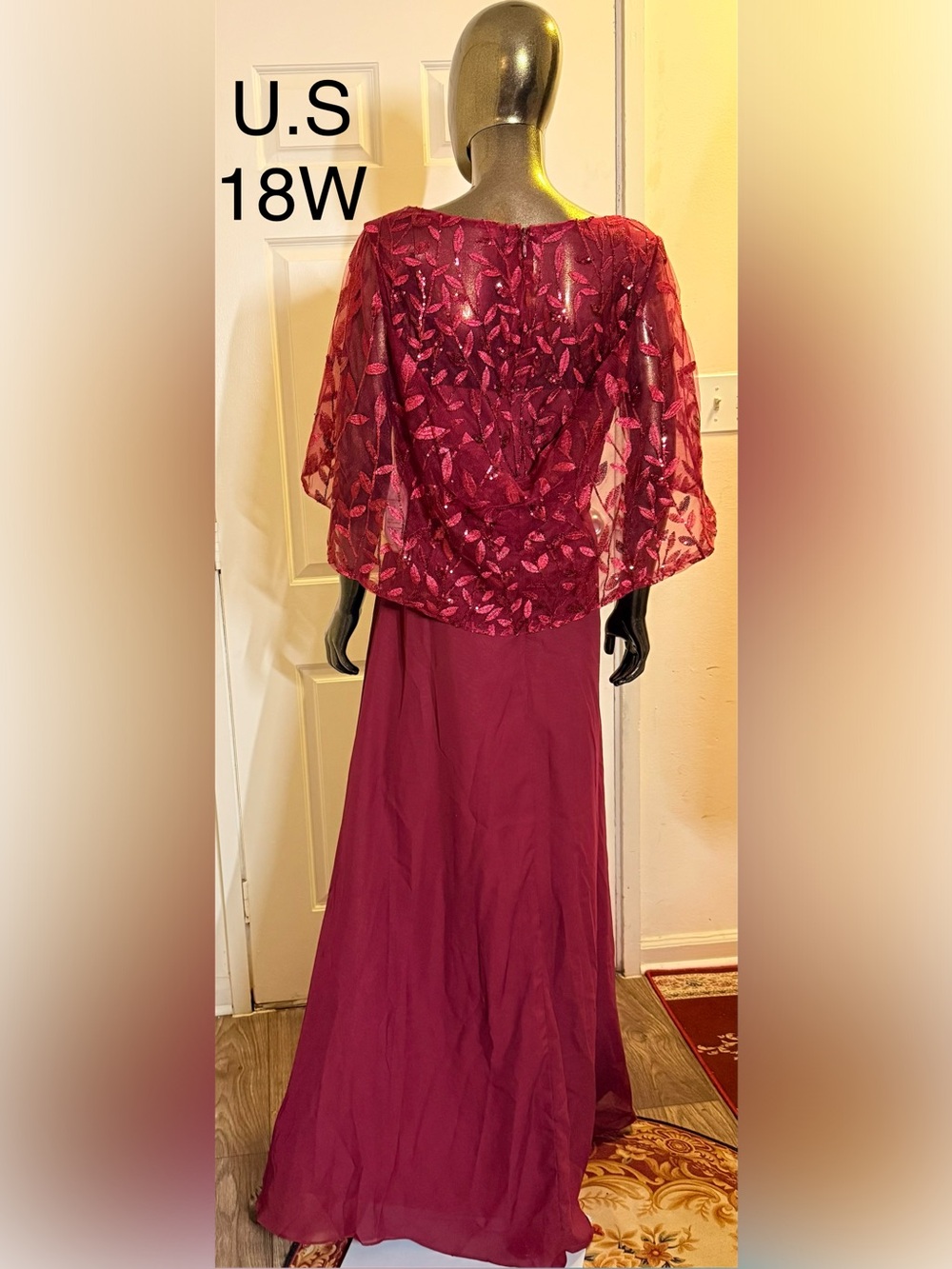 Women's Burgundy Maxi Skirt with Embroidered Overlay